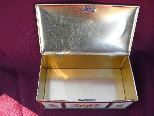 vintage toleware tin jewelry chest or sewing box, English floral tole