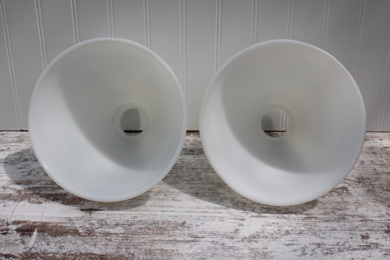 vintage torchiere shape lampshades, pair white milk glass diffuser reflector shade
