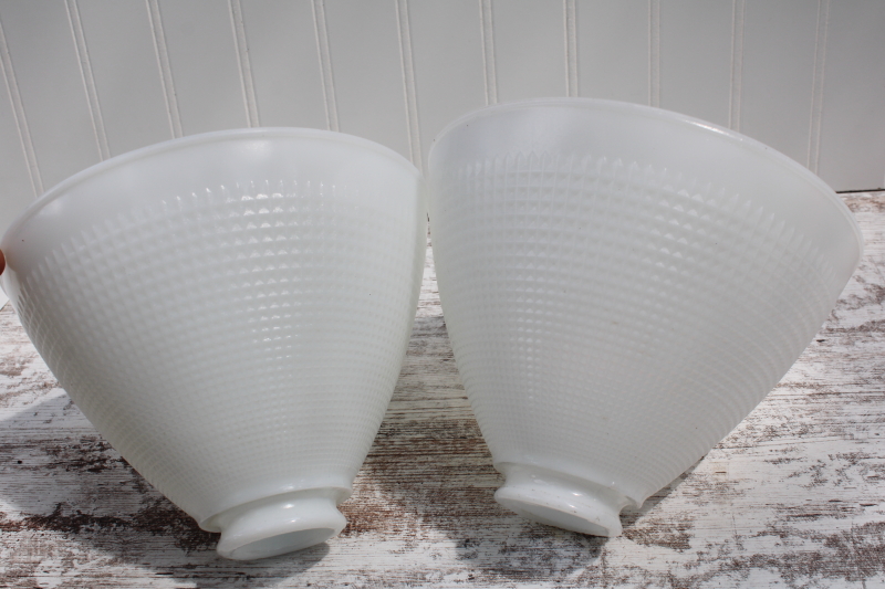 vintage torchiere shape lampshades, pair white milk glass diffuser reflector shade