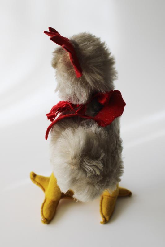 vintage toy chicken wool mohair rooster w/ felt legs, no Steiff label, Germany?