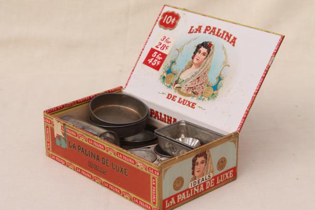 vintage toy kitchen metal baking tins, muffin baking pans doll size miniature working bakeware 