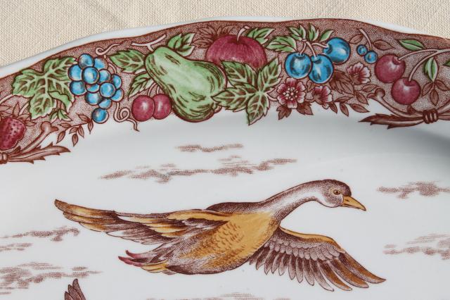 vintage transferware china Thanksgiving Christmas duck platter, flying ducks game birds