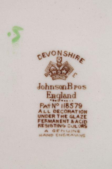 vintage transferware china, square salad plates, Johnson Bros Devonshire