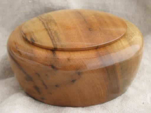 vintage treenware box, pedestal bowl - silky smooth Oregon myrtle wood