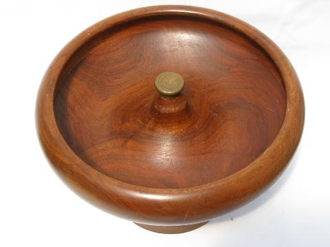 vintage treenware, huge walnut wood pedestal bowl for nuts