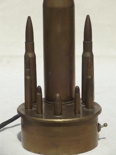 vintage trench art lamp, WWII brass shell casings from artillery & rifles 