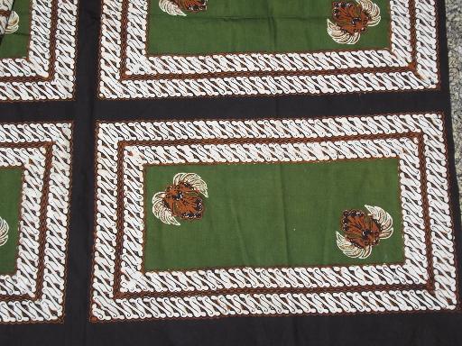 vintage tribal ethnic print cotton fabric w/ black border, Karya - Africa?