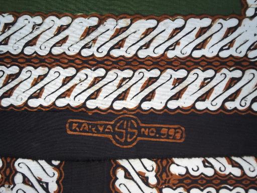 vintage tribal ethnic print cotton fabric w/ black border, Karya - Africa?