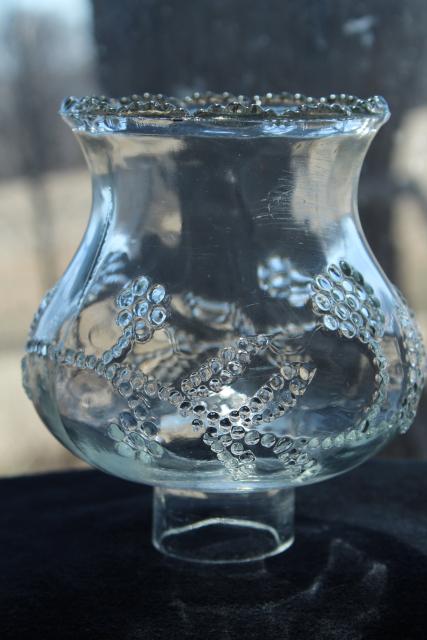 vintage tulip shape glass lamp chimney shade, stipple daisy sandwich glass