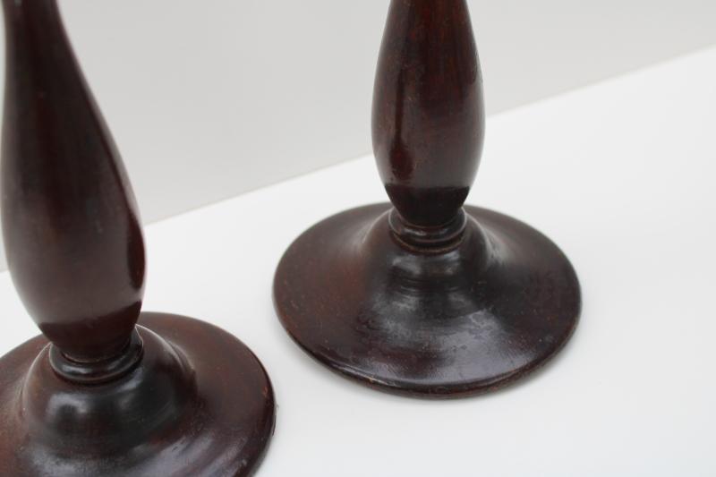 vintage turned wood candlesticks, hand crafted treen ware wooden candle holders