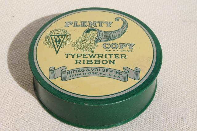vintage typewriter ribbon tin, Horn of Plenty cornucopia print advertising graphics