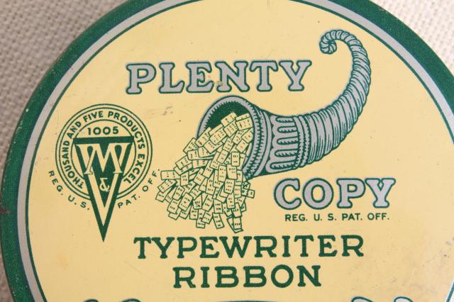 vintage typewriter ribbon tin, Horn of Plenty cornucopia print advertising graphics