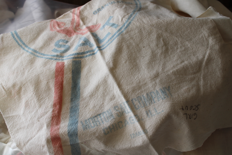vintage unbleached cotton feed flour sack pieces and scraps, old grain bag fabric