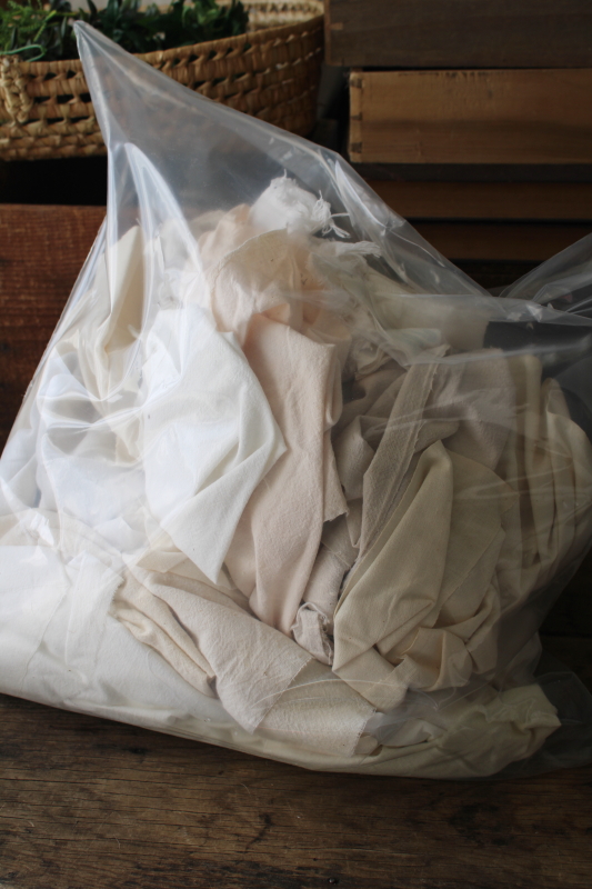 vintage unbleached cotton feed flour sack pieces and scraps, old grain bag fabric