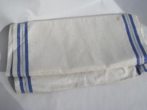 vintage unused blue stripe pure linen kitchen towel fabric, for dish/tea towels