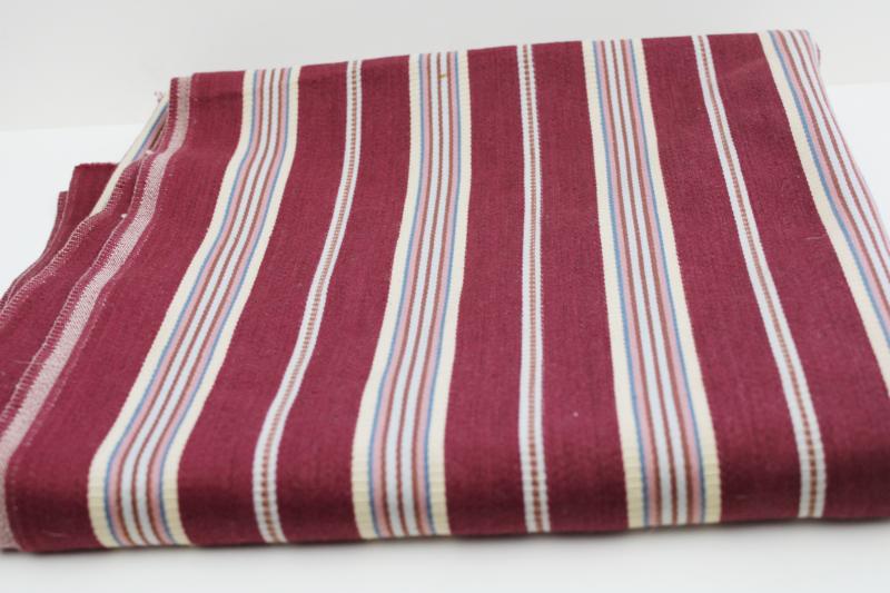 vintage upholstery fabric remnant, woven stripe heavy cotton french mattress ticking