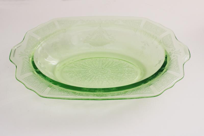 vintage uranium green depression glass oval bowl, Princess pattern ...