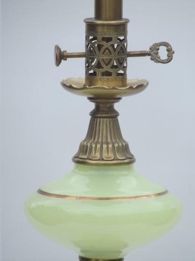 vintage vaseline custard glass lamp, tall Stiffel brass / art glass lamp