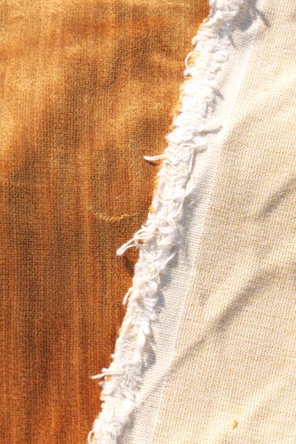 vintage velvet fabric, 60s 70s mustard gold cotton rayon velveteen upholstery / drapery material