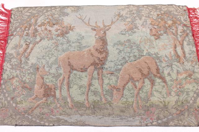 vintage velvet plush tapestry wall hanging rug, deer at the lake scene, rustic cabin decor