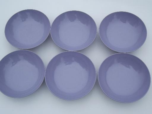 vintage violet purple melmac, retro Royalon bowls, soup and small bowl set