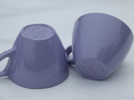 vintage violet purple melmac, retro Royalon melamine plastic cups