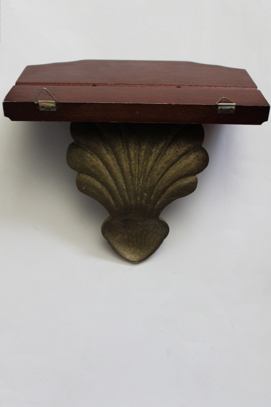 vintage wall shelf, classical shell design solid brass bracket wood shelf plate rack