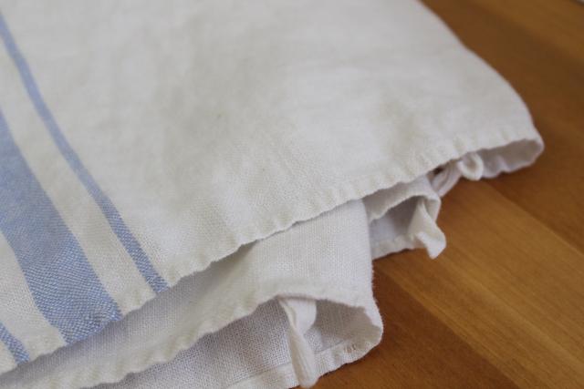 vintage washed linen kitchen towels & large napkins, red & blue w/ white