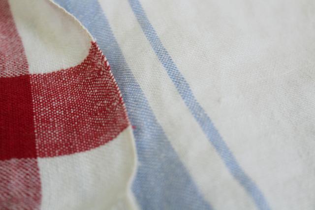 vintage washed linen kitchen towels & large napkins, red & blue w/ white