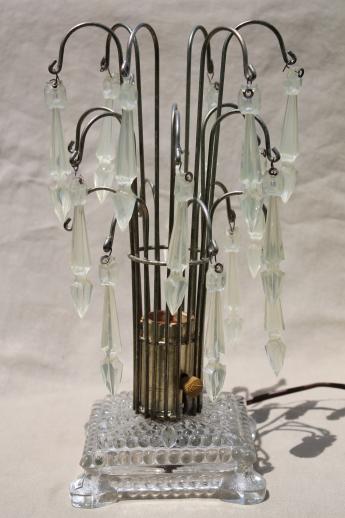 vintage waterfall lamp, glass boudoir lamp with a fountain of plastic prisms