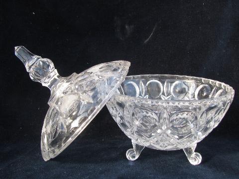 vintage wedding crystal, covered glass box, footed candy dish w/ finial