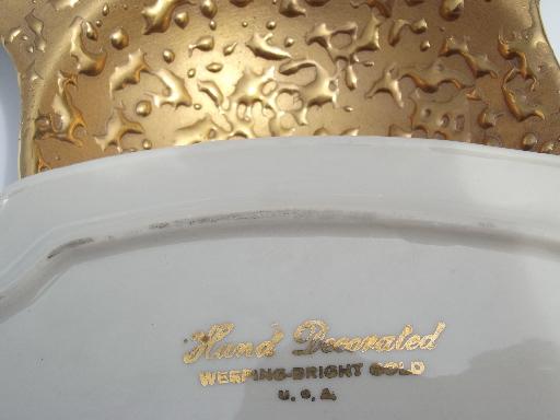 vintage weeping bright gold encrusted china candy dish, cream & sugar set