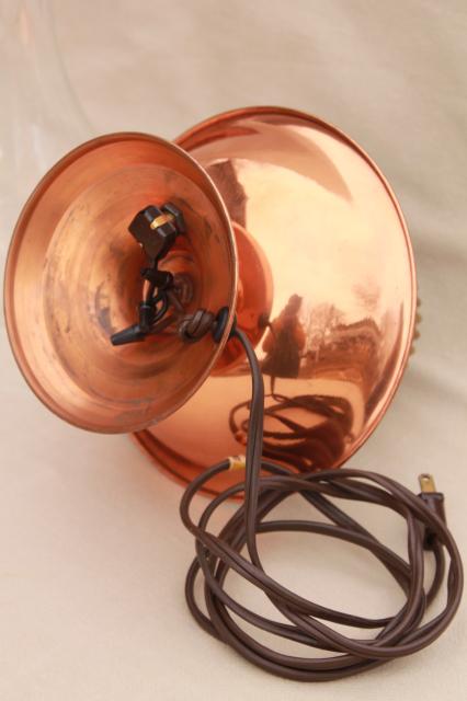 vintage western style copper lamp w/ metal shade & glass chimney for mid-century ranch or rustic cabin