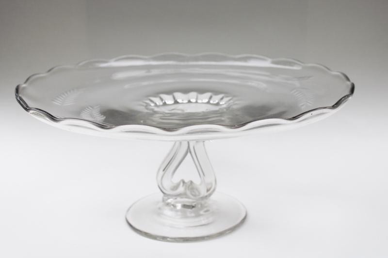 vintage wheat pattern etched glass cake stand, Viking glass pedestal plate