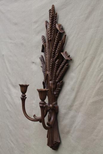 vintage wheat sheaf wall sconce set, pair of wheat sheaves candle sconces
