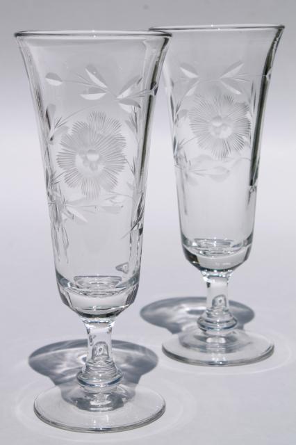 vintage wheel cut elegant glass champagne flutes or parfait glasses set of 8