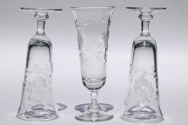 vintage wheel cut elegant glass champagne flutes or parfait glasses set of 8