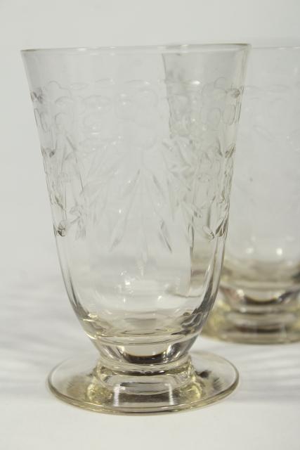 vintage wheel cut etched glass footed tumblers w/ panel optic, Susquehanna crystal
