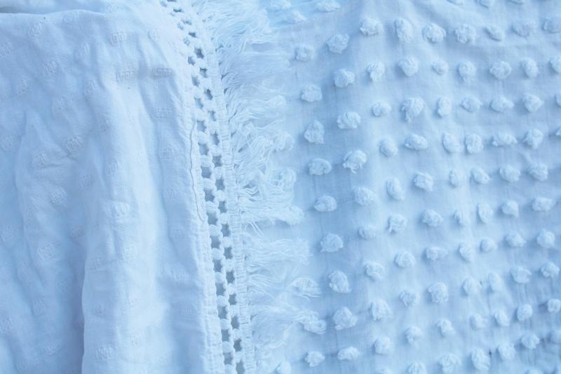 vintage white cotton chenille twin bedspread or upcycle fabric, popcorn ball tufting