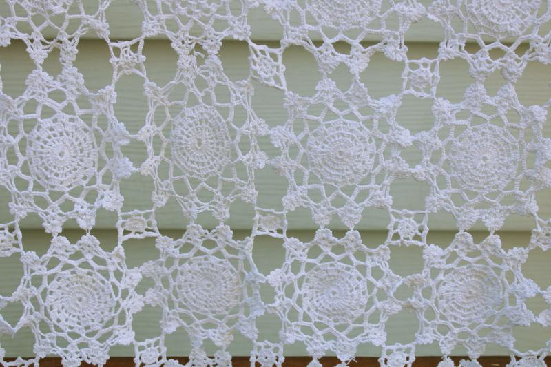 vintage white cotton crochet lace snowflakes pattern tablecloth, square table cover