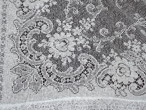 vintage white cotton lace curtains, pair long floor length flat panels