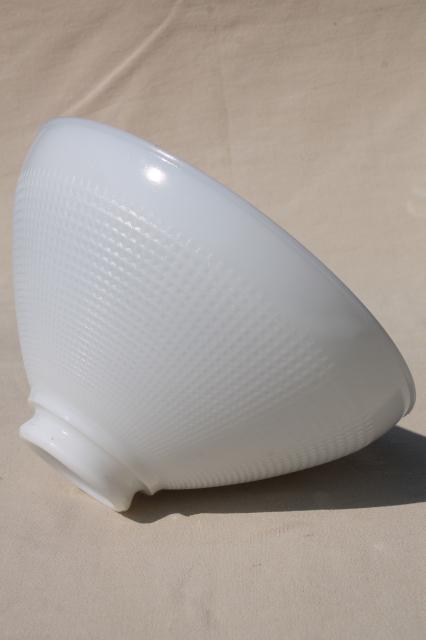 vintage white glass diffuser replacement shade, large lamp shade reflector waffle milk glass