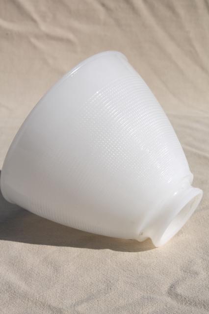 vintage white glass diffuser replacement shade, reflector lampshade waffle milk glass