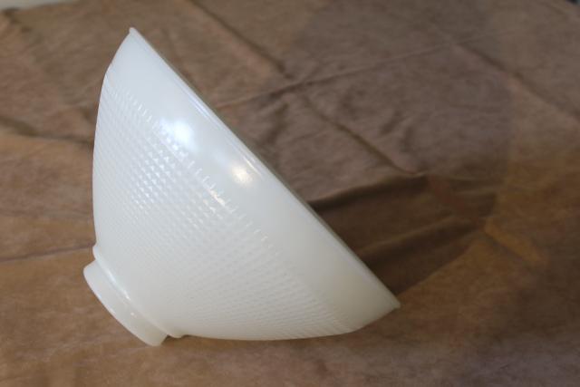 vintage white glass diffuser shade, Rembrandt Stiffel lamp reflector waffle milk glas