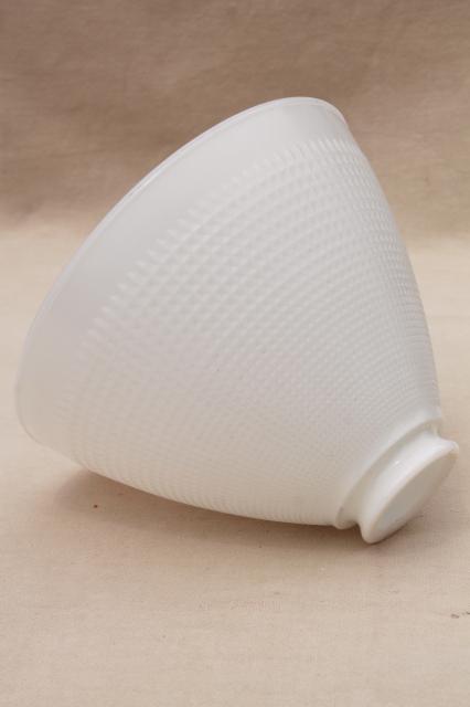 vintage white glass diffuser shade, lamp shade reflector waffle milk glass