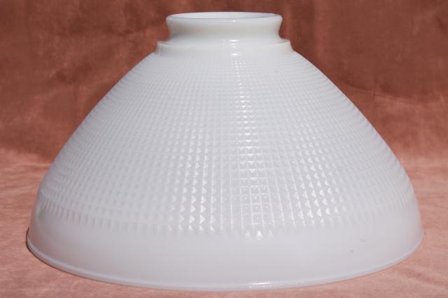 vintage white glass diffuser shade, lamp shade reflector waffle milk glass