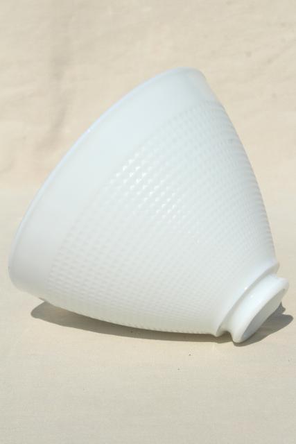 vintage white glass diffuser shade, replacement lamp shade reflector waffle milk glass 