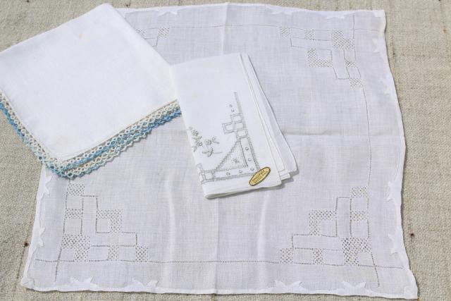 vintage white hankies lot, fine cotton & linen handkerchiefs Swiss & Madeira style embroidery