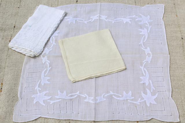vintage white hankies lot, fine cotton & linen handkerchiefs Swiss & Madeira style embroidery