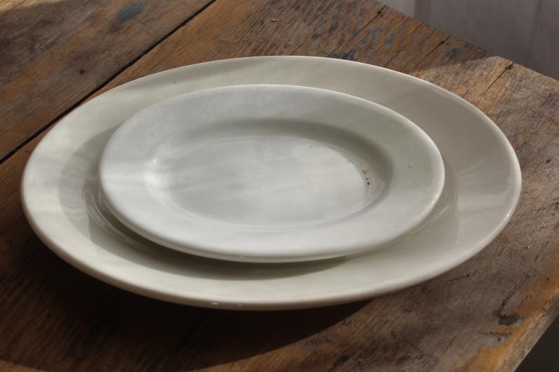 vintage white ironstone china platters or oval plates, Trenton pottery Scammell's & Greenwood marks